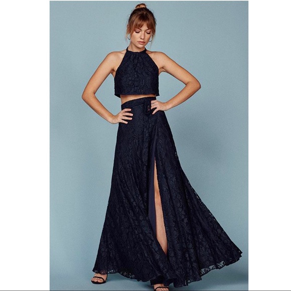 NEW REFORMATION NAVY LACE CROP TOP & WRAP SKIRT TWO-PIECE SET - Picture 8 of 8